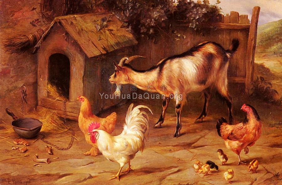 Fowl Chicks And Goats By A Dog Kennel - 埃德加·亨特